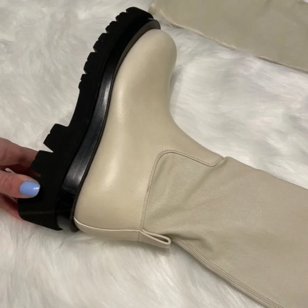 NEW Bottega Veneta The Lug Over the Knee Boots in Wax Ivory Cream Black EU 38